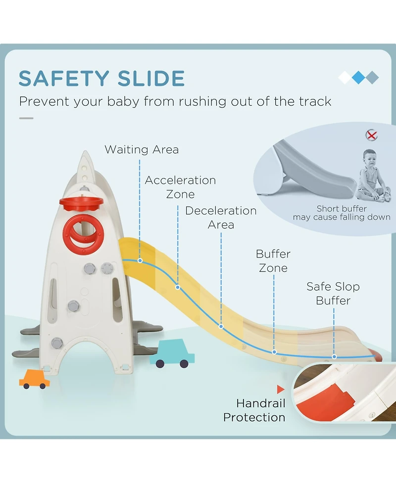 Qaba Toddler Swing and Slide Set with Basketball Hoop, Rocket Theme,