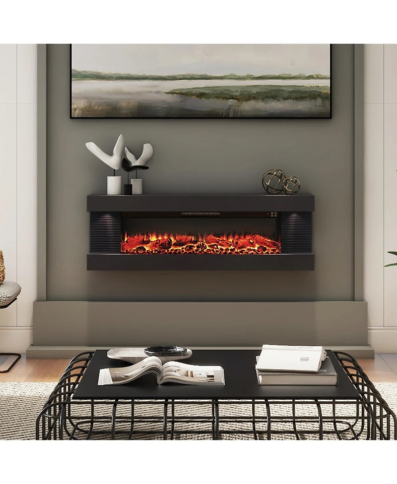 Mondawe Stylish Electric Fireplace with 50" Suspended Led Light Mantel with Remote Control