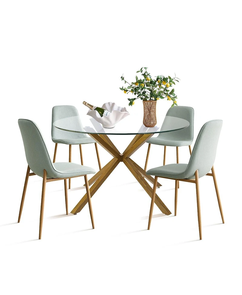 Maison Boucle 5-Piece Oak Finish Modern Round Glass Dining Set