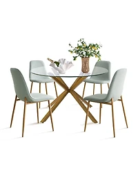 Maison Boucle 5-Piece Oak Finish Modern Round Glass Dining Set