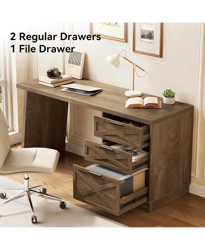 Tribesigns 59" Gaming Desk, Wooden Computer Desk with Drawers, Farmhouse Storage Workstation