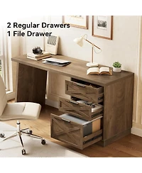 Tribesigns 59" Gaming Desk, Wooden Computer Desk with Drawers, Farmhouse Storage Workstation