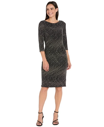 R & M Richards Petite Glitter Knit Round Neck Dress