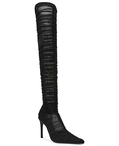 Steve Madden Women's Rashida Rhinestone Mesh Over-the-Knee Stiletto Dress Boots