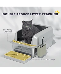 PawHut Stainless Steel Litter Box, High Sided Anti-Urine Leakage Non-Sticky