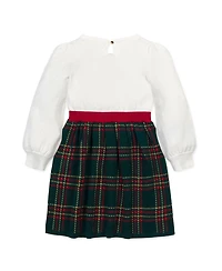 Hope & Henry Toddler Girls Organic Long Sleeve Skater Sweater Dress with Bow