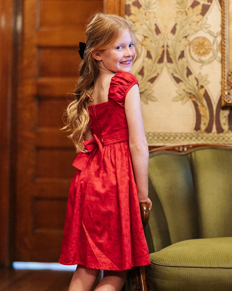 Hope & Henry Toddler Girls Organic Puff Sleeve Sateen Party Dress