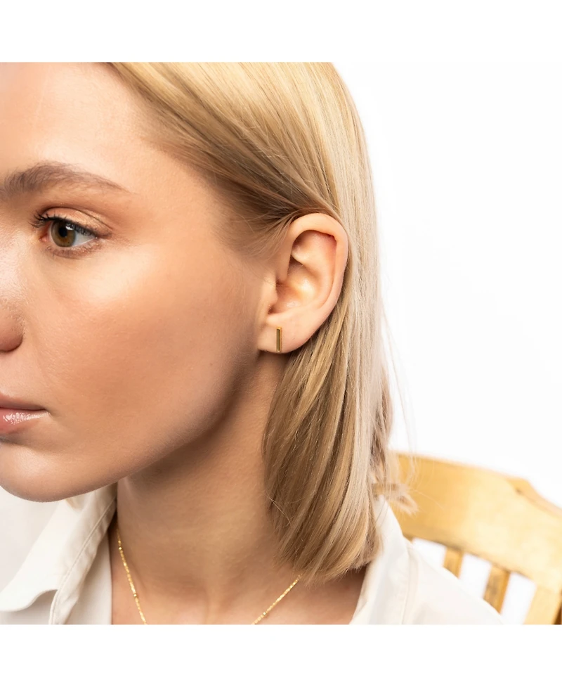 Spero London Bar Stud Plain Earrings Sterling Silver