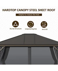 Outsunny 10'x12' Hardtop Gazebo, Mesh, Curtains, Steel Slat Canopy, Dark