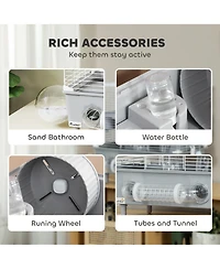 PawHut 2-Tier Hamster Cage, Hamster Habitat with Accessories,