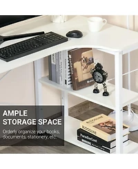 Homcom L-Shaped Computer Desk with 2 Side Shelves and Steel Frame,