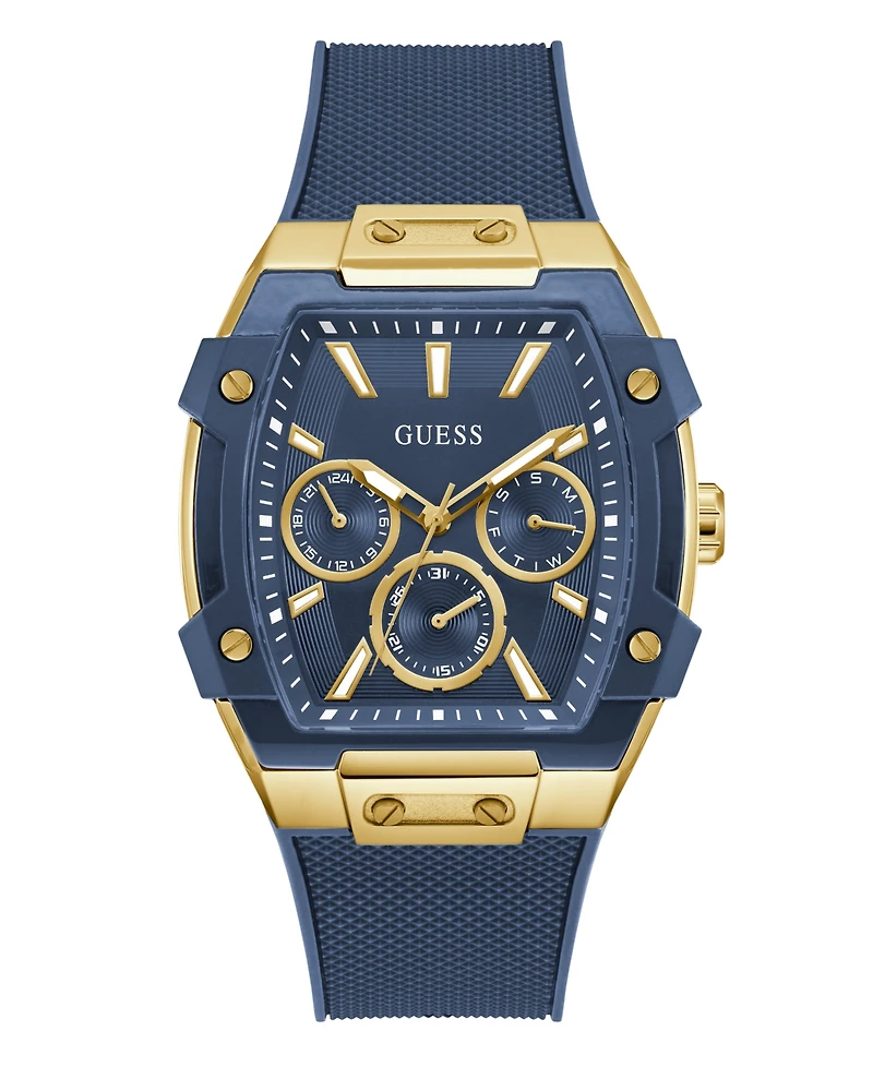 Guess Men's Gold-Tone Indigo Silicone Multi-Function Watch, 44mm