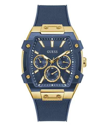 Guess Men's Gold-Tone Indigo Silicone Multi-Function Watch, 44mm