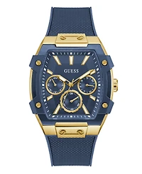Guess Men's Gold-Tone Indigo Silicone Multi-Function Watch, 44mm