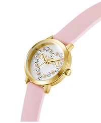 Guess Women's Gold-Tone Pink Silicone Analog Watch, 36mm