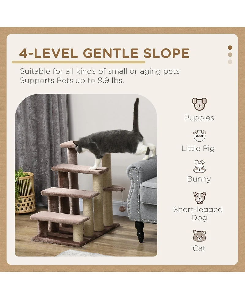PawHut 4 Levels Cat Steps with Scratching Posts for High Bed, Sofa,