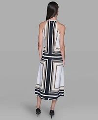 Karl Lagerfeld Paris Women's Halter Neck Printed Midi Dress