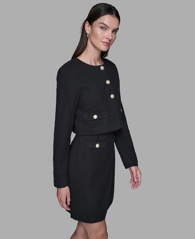Karl Lagerfeld Paris Women's Long-Sleeve Knit Dress with Tweed Jacket