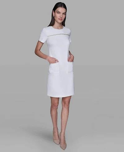 Karl Lagerfeld Paris Women's Crewneck Chain Detail Shift Dress