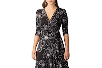 Kiyonna Women's Flirty Flounce Midi Wrap Dress with 3/4 Sleeves