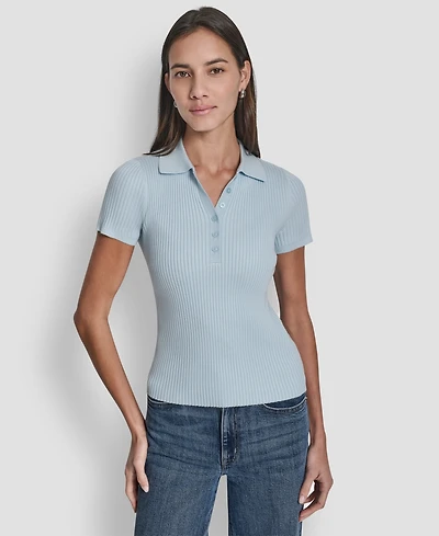 Dkny Jeans Petite Short-Sleeve Ribbed Polo Shirt