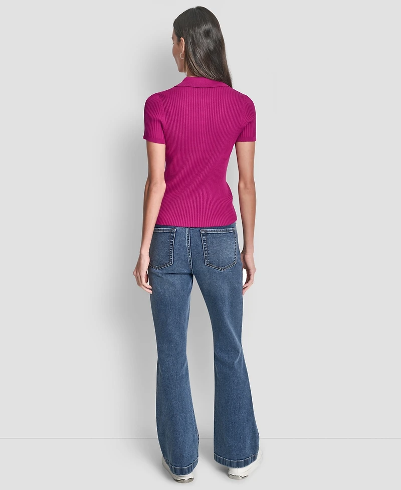 Dkny Jeans Petite Short-Sleeve Ribbed Polo Shirt