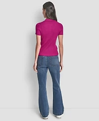 Dkny Jeans Petite Short-Sleeve Ribbed Polo Shirt