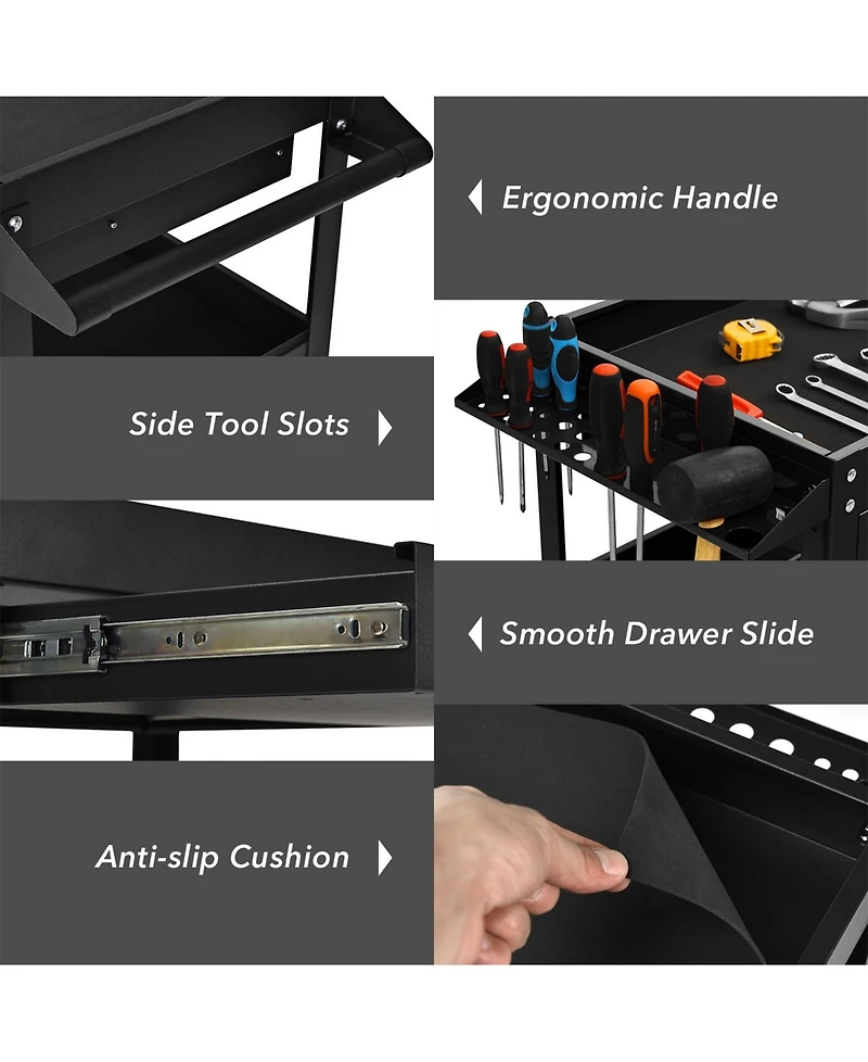 Sugift Rolling Tool Cart Mechanic Cabinet Storage ToolBox Organizer With Drawer-Black.