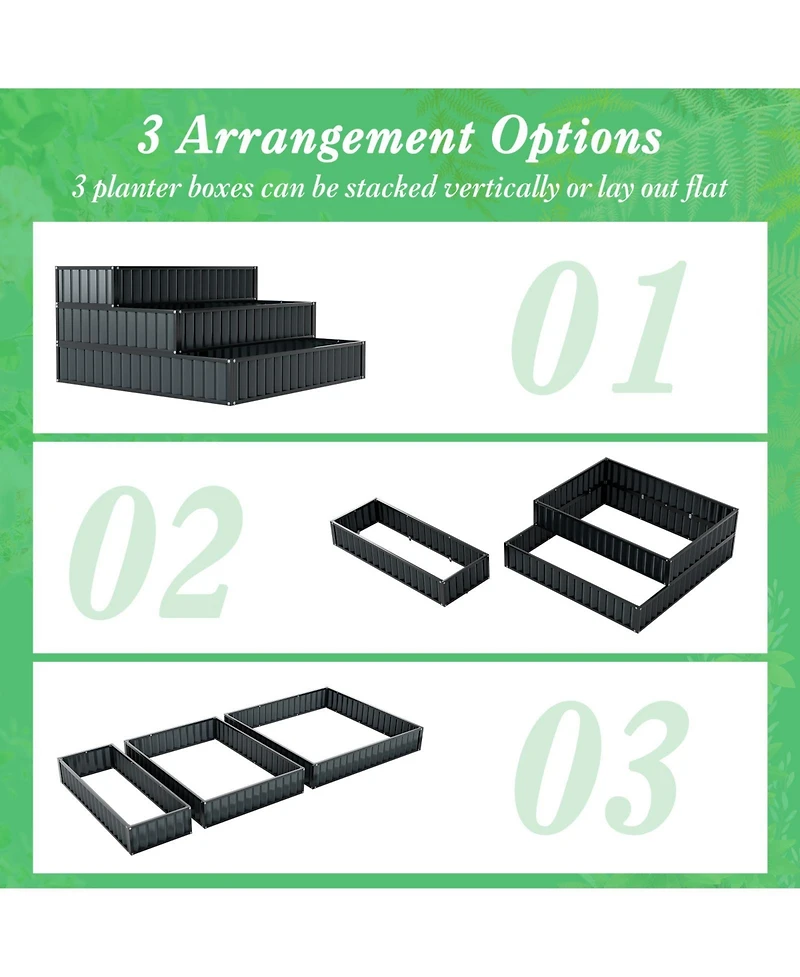 Sugift Heavy-Duty Metal Outdoor 3-Tier Raised Garden Bed Planter Box