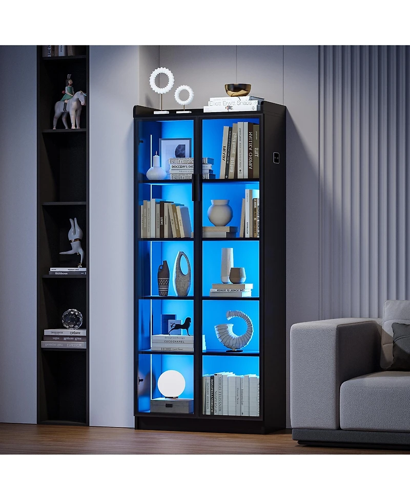 Vlsrka Wine Bar Storage Cabinet with Led Lights