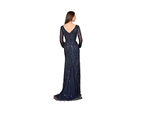 Lara Women's V-Neck Beaded Gown with Sleeves