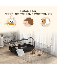 PawHut Small Animal Playpen Cage with Rolling Caster, Water Bottle 46.5"
