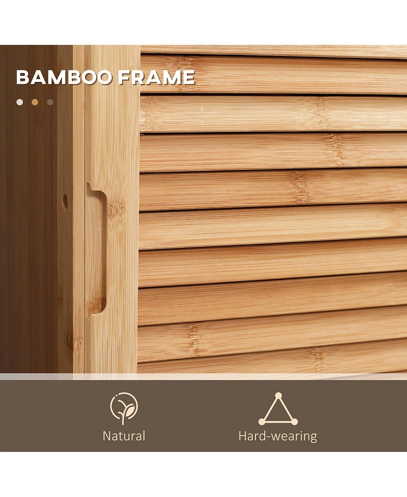 Kleankin Tall Bathroom Cabinet with Drawer and Slatted Shelves, Tall Slim Bamboo Linen Tower Freestanding Linen Towel with Louvered Door, Natural