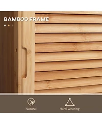 Kleankin Tall Bathroom Cabinet with Drawer and Slatted Shelves, Tall Slim Bamboo Linen Tower Freestanding Linen Towel with Louvered Door, Natural