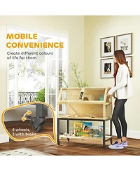 PawHut Hamster Cage on Wheels with Storage Shelf, 34"L x 17"W x 40"H