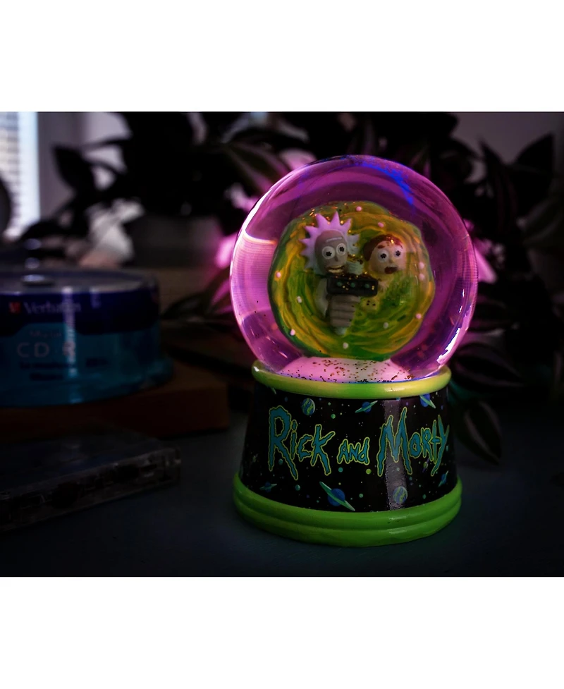 Rick and Morty Portal Light-Up Adult Snow Globe with Swirling Glitter Display Piece | Home Decor Essentials | 6 Inches Tall