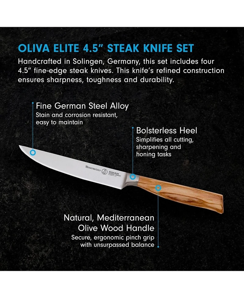 Messermeister Oliva Elite Fine-Edge Steak Knife Set / 4 Pc.