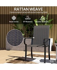 Outsunny Set of Outdoor Wicker Dining Chairs with Armrests
