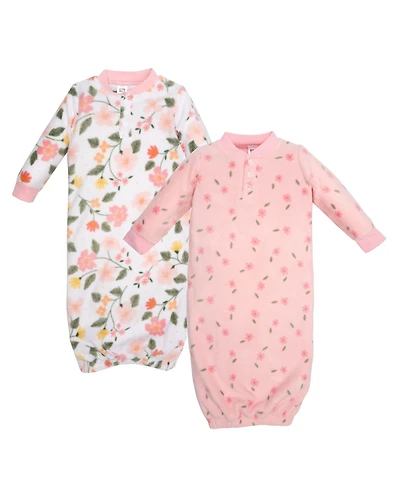 Hudson Baby Baby Girls Hudson Fleece Gowns, Family Floral, 0-6 Months