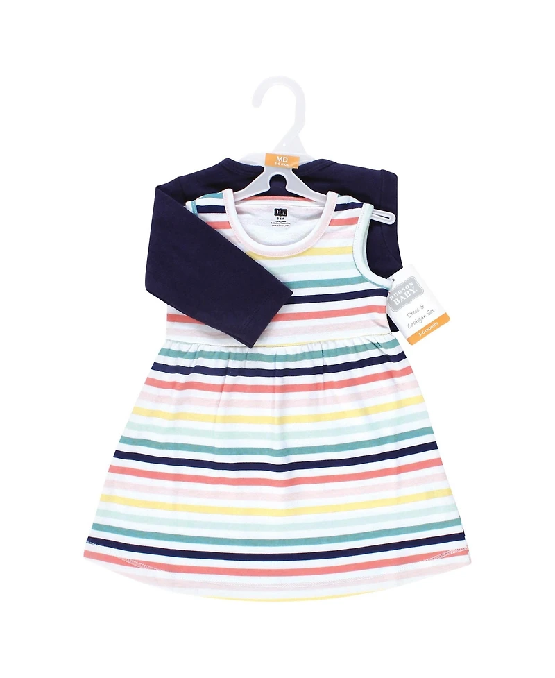 Hudson Baby Girls 0-24M Cotton Dress and Cardigan Set, Sunset Stripe