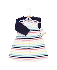 Hudson Baby Girls 0-24M Cotton Dress and Cardigan Set, Sunset Stripe
