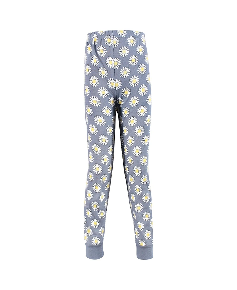 Hudson Baby Infant Girls Cotton Pajama Set, Blue Daisy, 6 Years