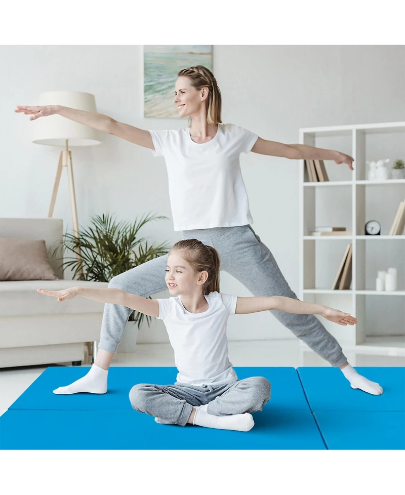 Sugift 6 x 2 Ft Tri-Fold Gym Mat with Handles and Removable Zippered Cover-Blue