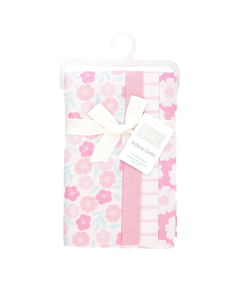 Hudson Baby Infant Girls Cotton Flannel Burp Cloths -Pack, Pink Daisies