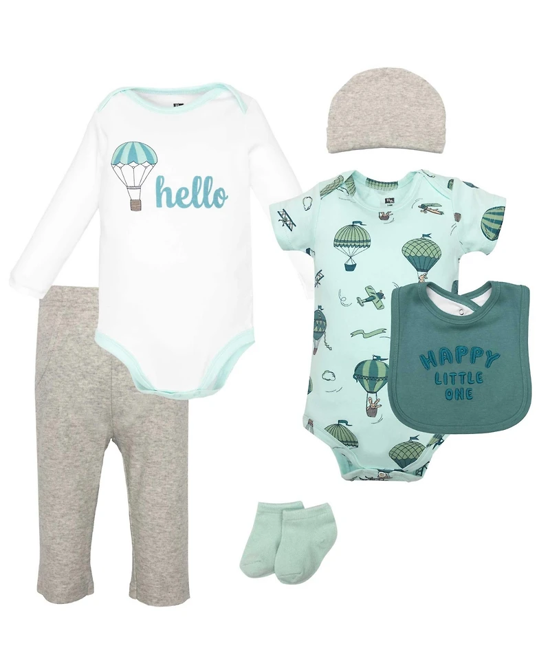 Hudson Baby Boys Cotton Layette Set, Teal Hot Air Balloon, 9-12 Months