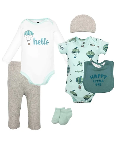 Hudson Baby Boys Cotton Layette Set, Teal Hot Air Balloon, 9-12 Months