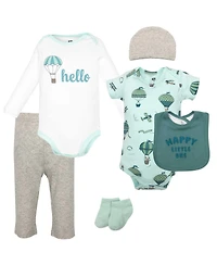 Hudson Baby Boys Cotton Layette Set, Teal Hot Air Balloon, 9-12 Months