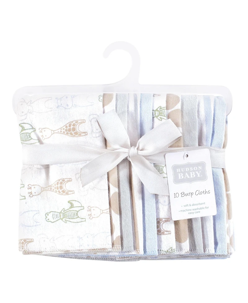 Hudson Baby Cotton Flannel Burp Cloths 10-Pack, Modern Safari Friends, One Size