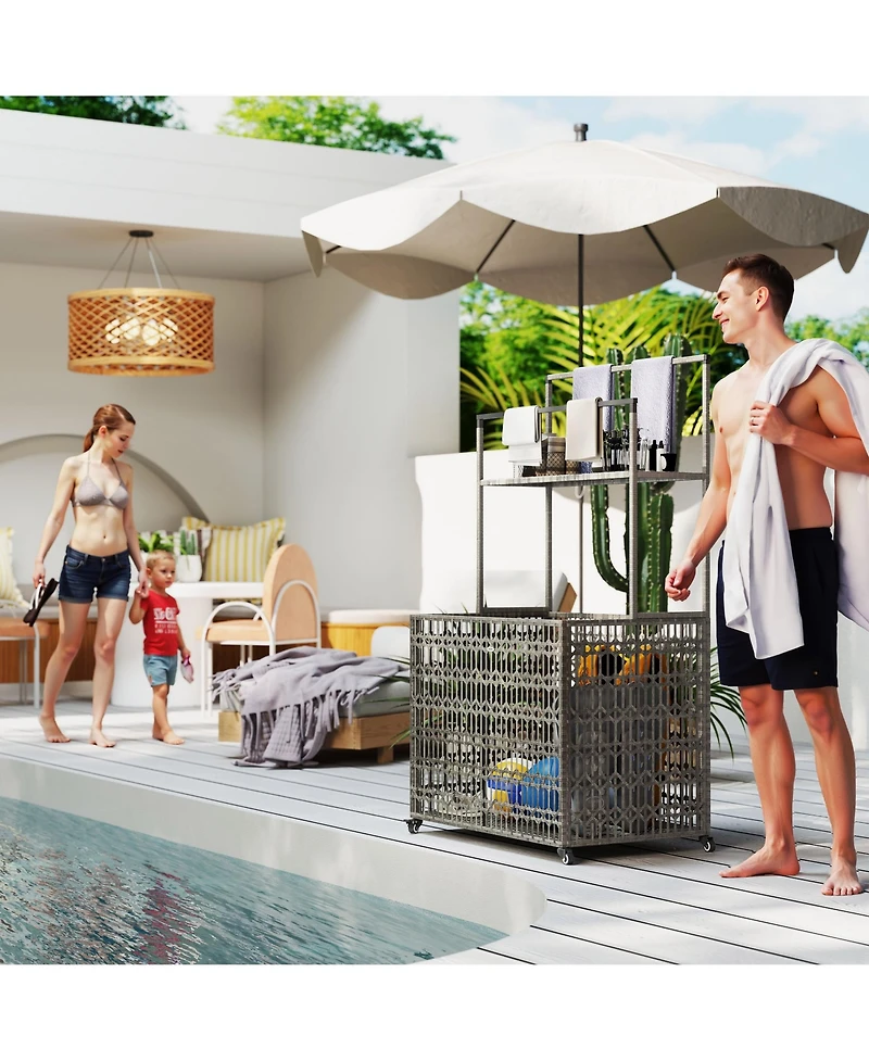 Outsunny Rat Pool Float Storage Organizer, Pool Float Holder with Shelf