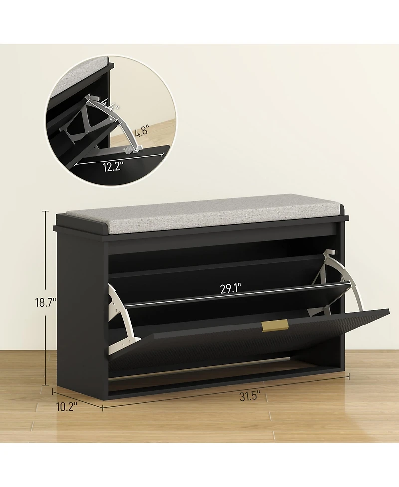Homcom Shoe Bench with Padded Seat and Flip-Drawer for 8 Pairs